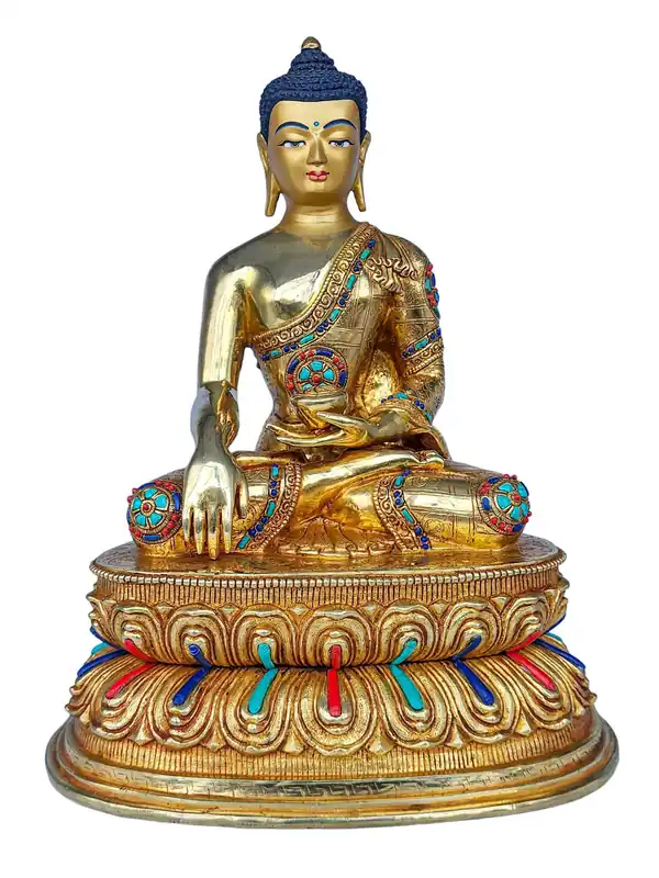 Statue rituelle en cuivre de Shakyamuni Bouddha