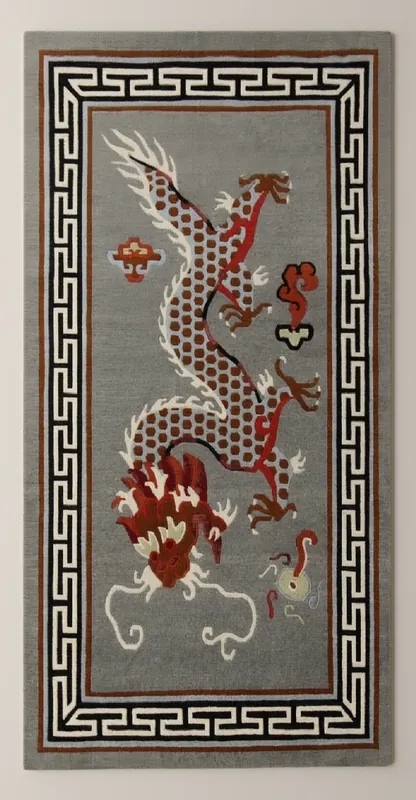 Tapis de dragon tibétain gris