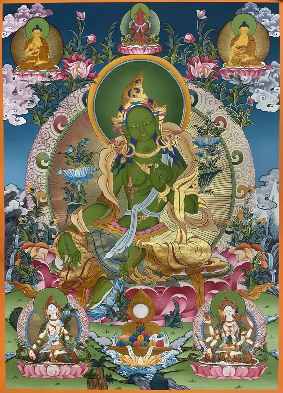 Thangka Peinte à la Main de Tara Verte
