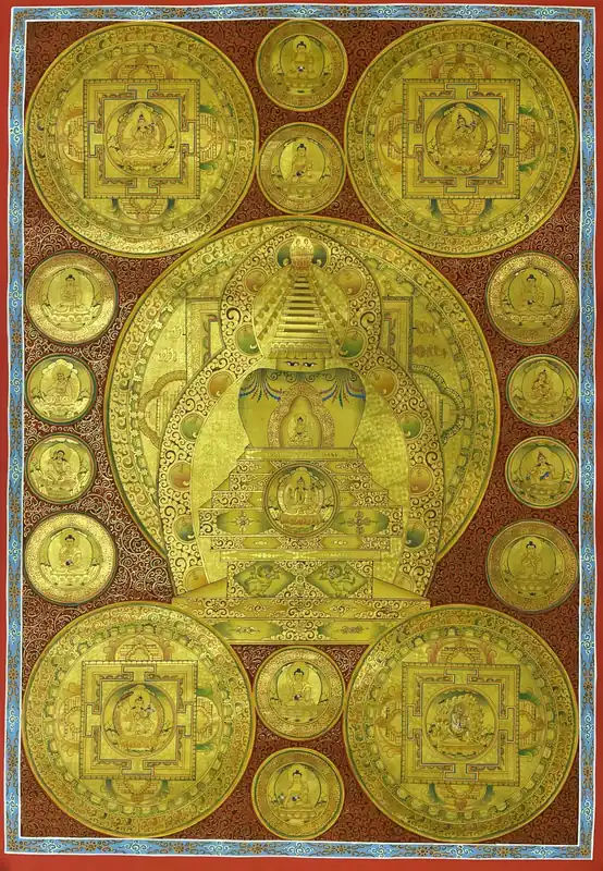Thangka Bouddhiste Stupa en Toile de Coton