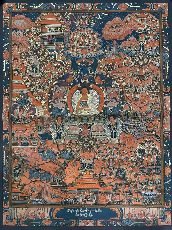 Thangka en Toile des Douze Actes du Bouddha
