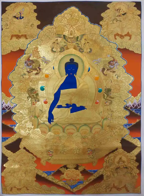 Thangka Médecine Buddha sur Toile de Coton