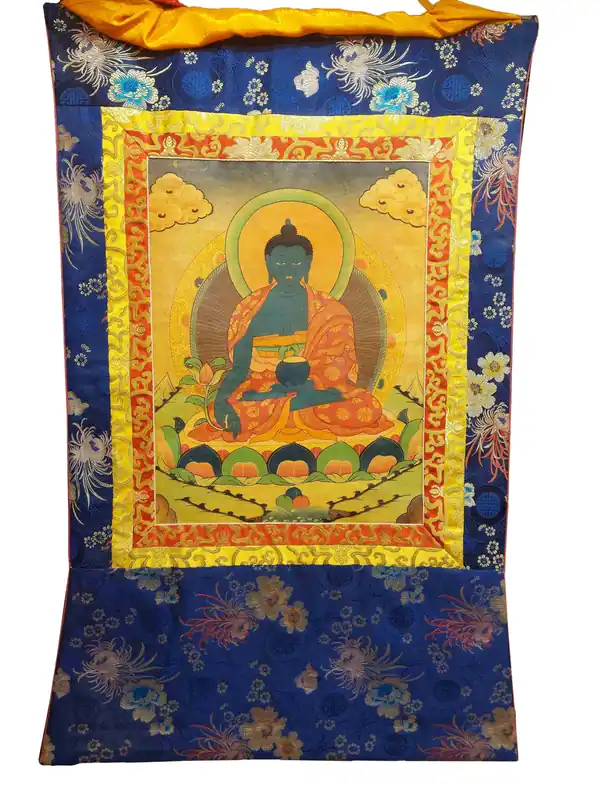Thangka Médecine Bouddha en Toile, 101 cm