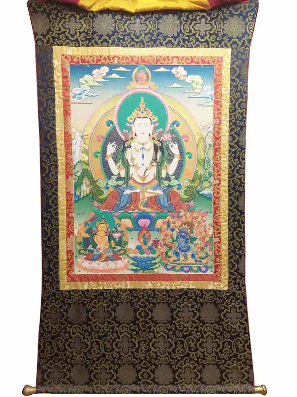 Thangka de Chenrezig en toile de coton