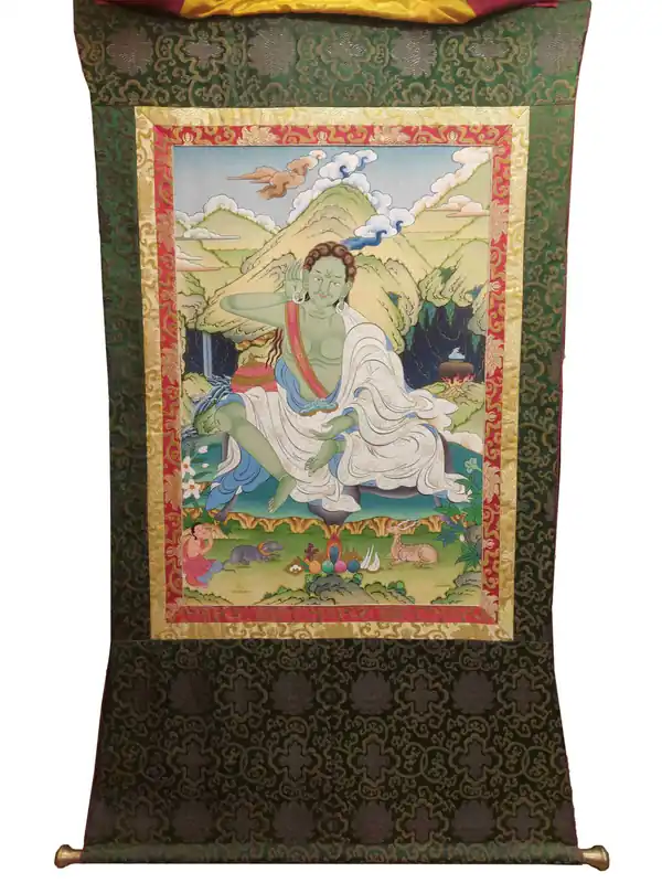 Thangka peint à la main de Milarepa en toile de coton