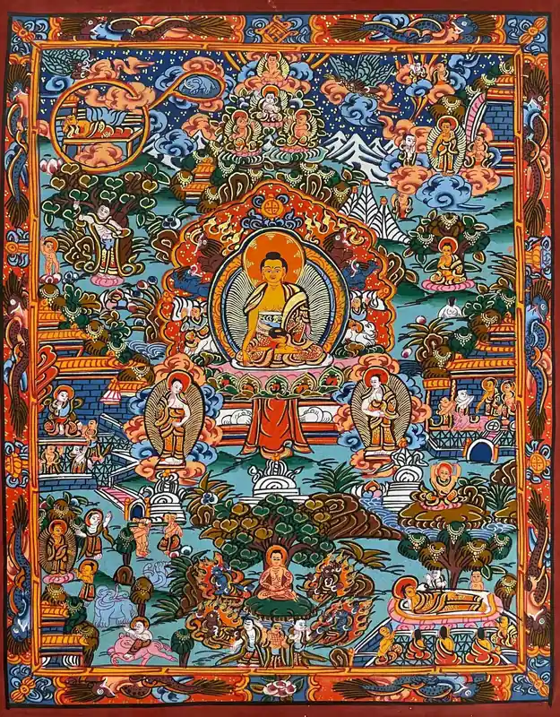 Thangka de Shakyamuni en toile de coton