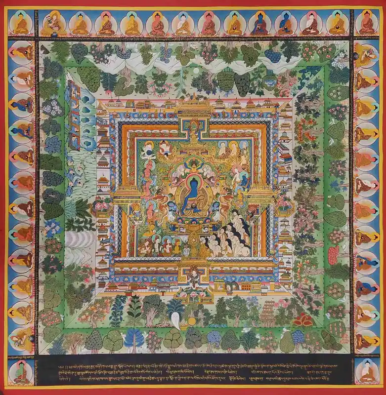 Thangka Médecine Bouddha sur Toile de Coton