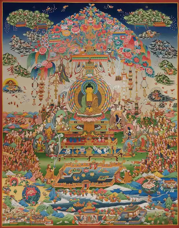 Thangka de la Vie du Bouddha en Toile