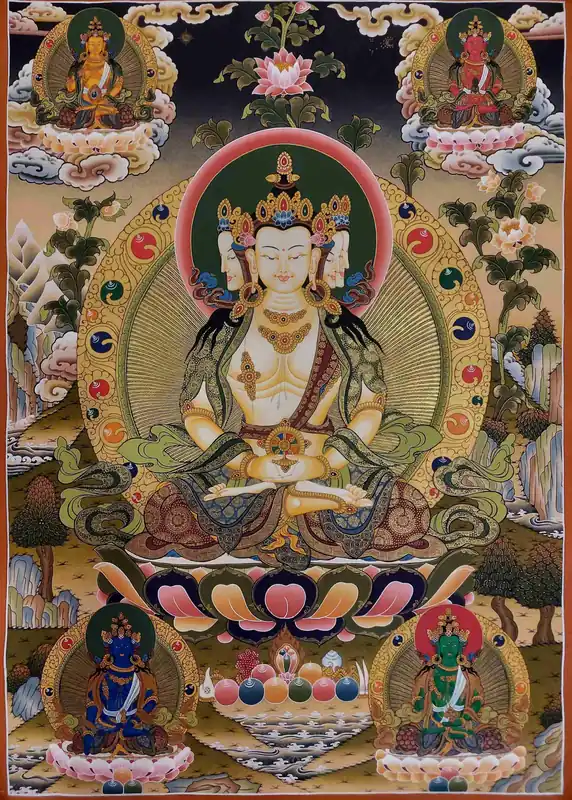 Thangka Tararudevi peinte à la main en toile de coton