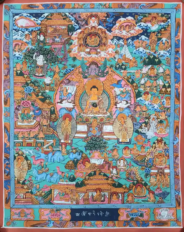 Thangka Tibétain Histoire de la Vie du Bouddha