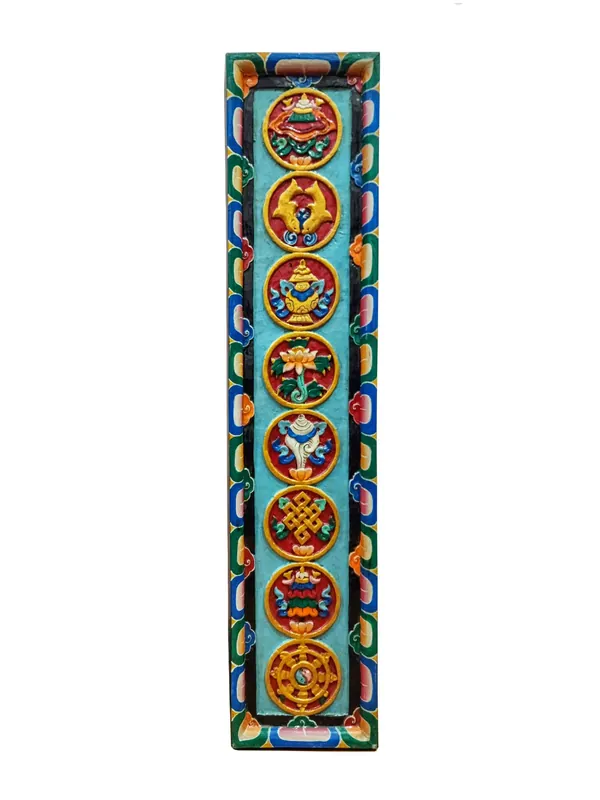 Tenture Murale en Bois – Mandala Ashtamangala