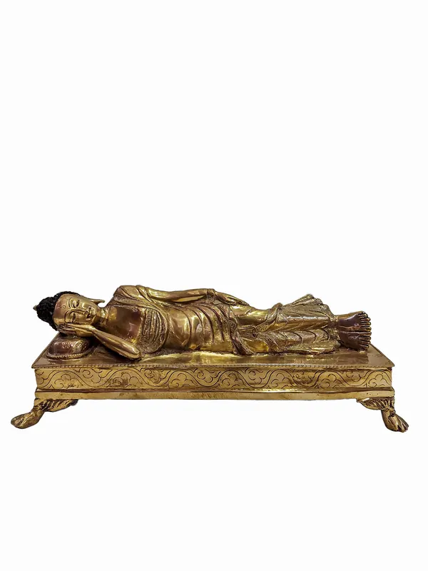 Statue de Bouddha en cuivre Nirvana entièrement dorée