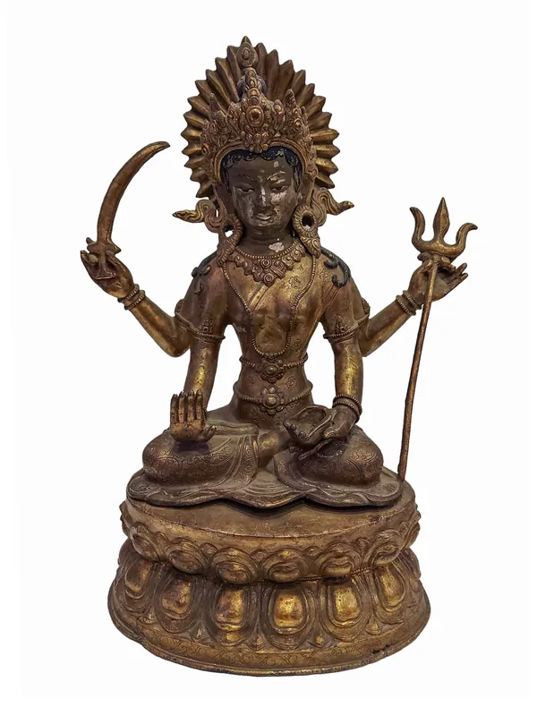 Superbe statue en cuivre de Santoshi Mata avec placage d’or – 36 cm de Divine Compassion