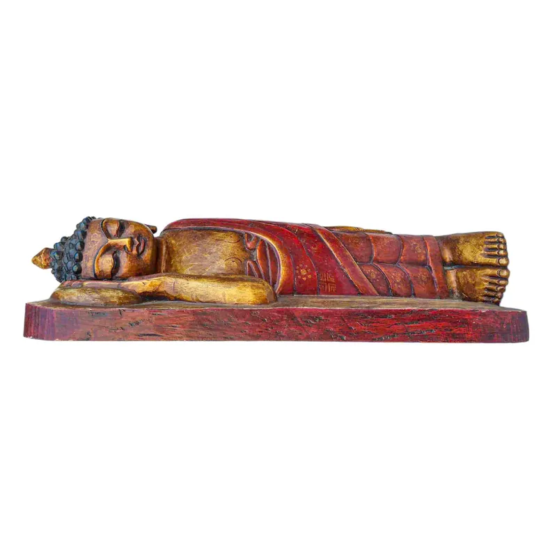 Statue en bois du Bouddha endormi serein