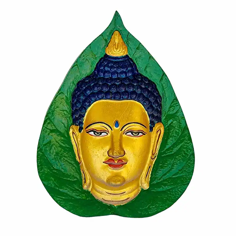 Visage de Bouddha rituel en bois sculpté à la main