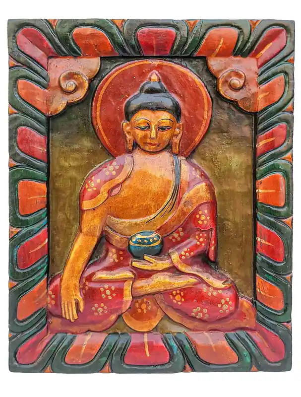 Statue en bois de Shakyamuni Bouddha du Népal