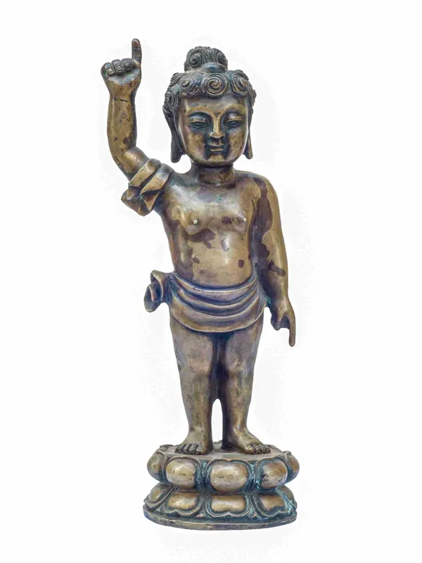 Statue de Bouddha Siddhartha en cuivre à finition antique