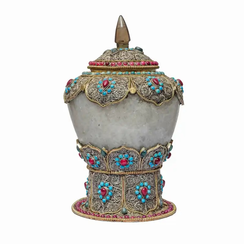 Vessel d’offrande en argent du Bouddhisme Vajrayana