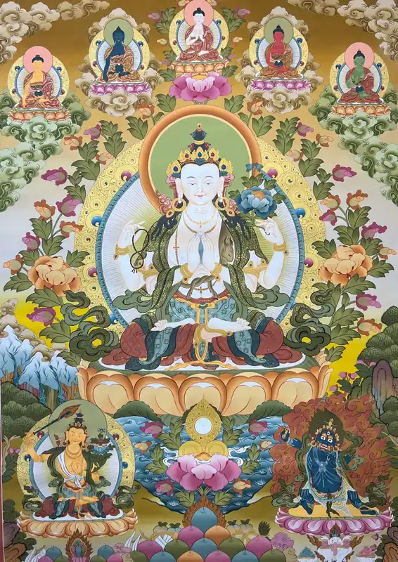 Thangka de Chenrezig sur toile de coton