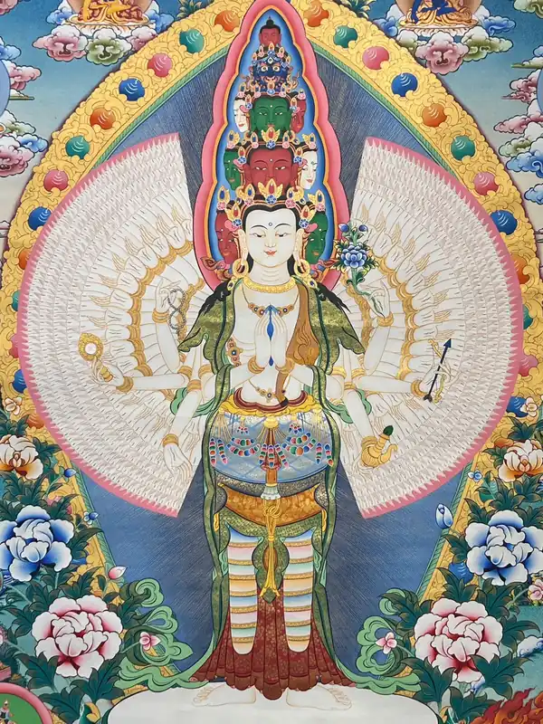 Thangka de Sahasrabhuja Avalokitesvara sur toile de coton