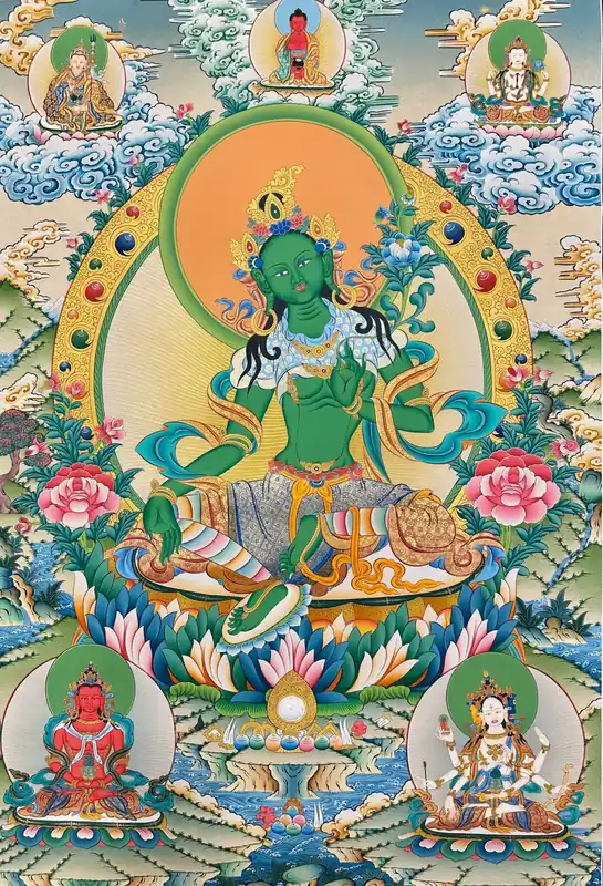 Thangka en toile de coton de Tara Verte