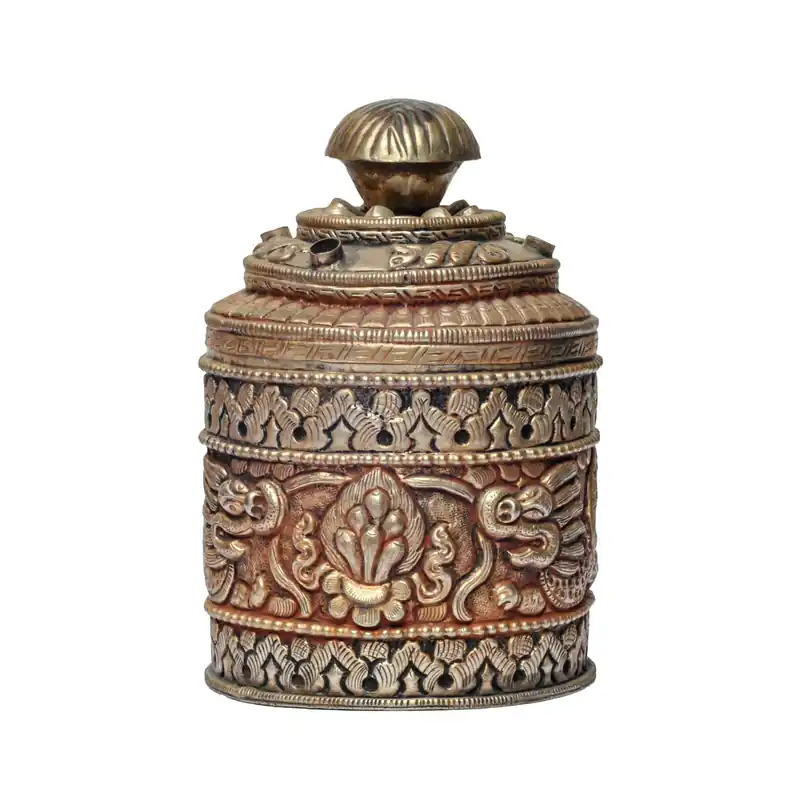 Vessel d’offrande de thé et d’eau en argent tibétain