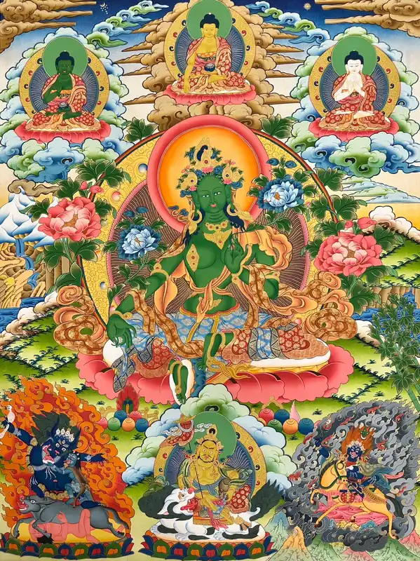 Thangka de Tara Verte sur toile de coton