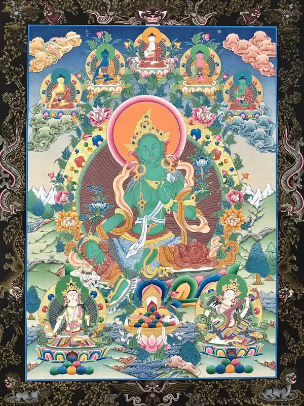 Thangka de Tara Verte sur Toile de Coton