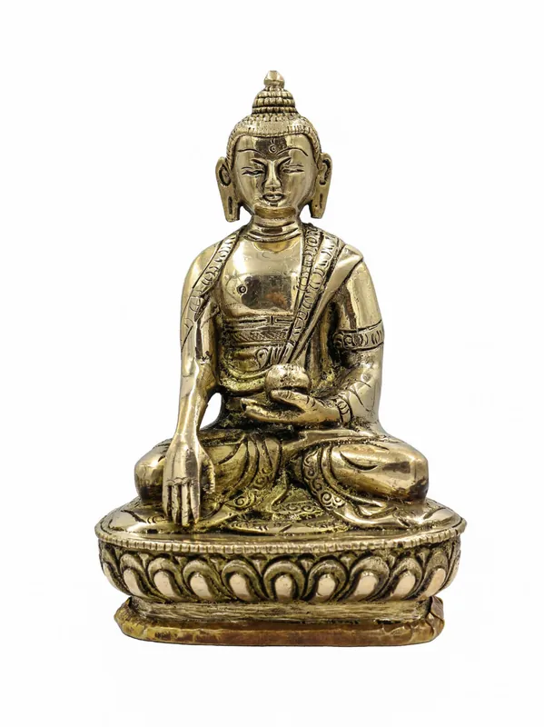 Statue de Bouddha Shakyamuni en laiton – Fini brillant, 14 cm