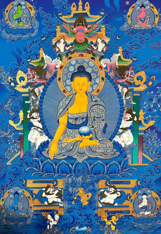Thangka de Shakyamuni Buddha sur toile de coton
