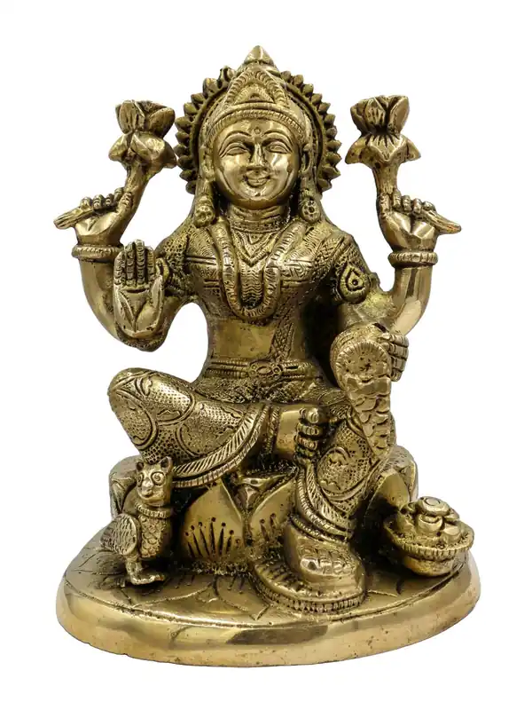 Statue de Lakshmi en laiton brillant – 20 cm de prospérité divine