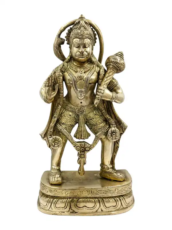 Statue de Hanuman en laiton avec finition brillante – 19 cm