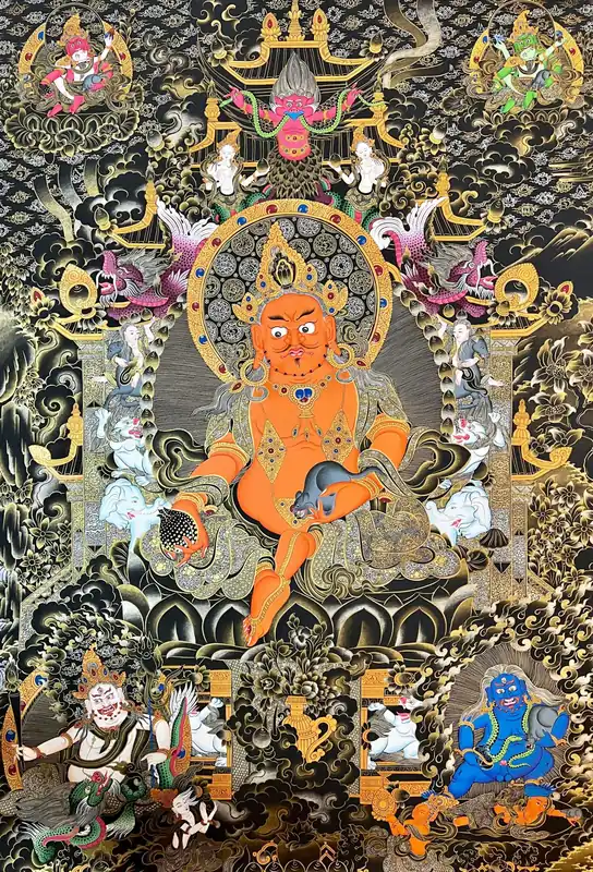 Thangka Jaune de Jambhala sur Toile de Coton