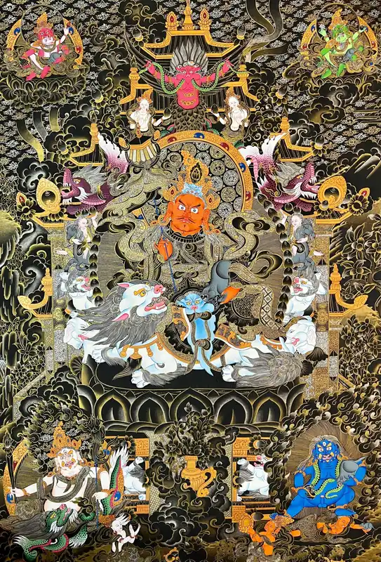 Thangka de Jambhala Namtose – Or sur toile de coton