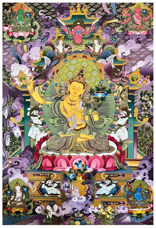 Thangka de Manjushri – Toile de coton avec de l’or