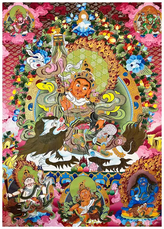 Thangka de Jambhala Namtose avec peinture en or