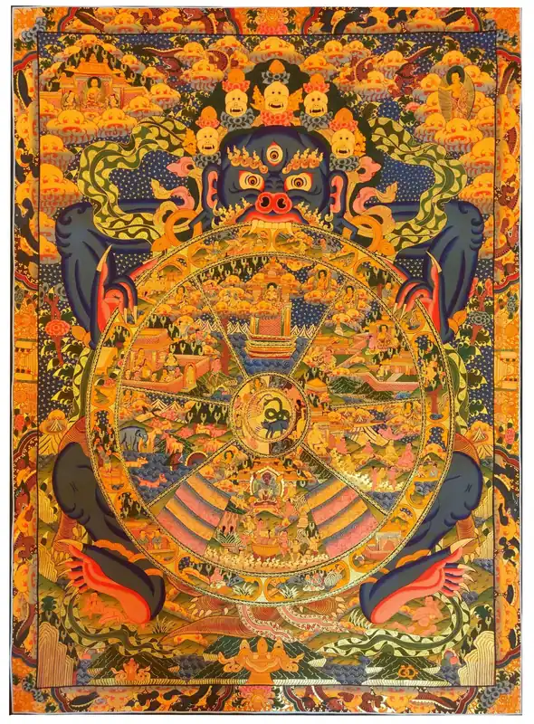 Thangka de la Roue de la Vie sur Toile de Coton