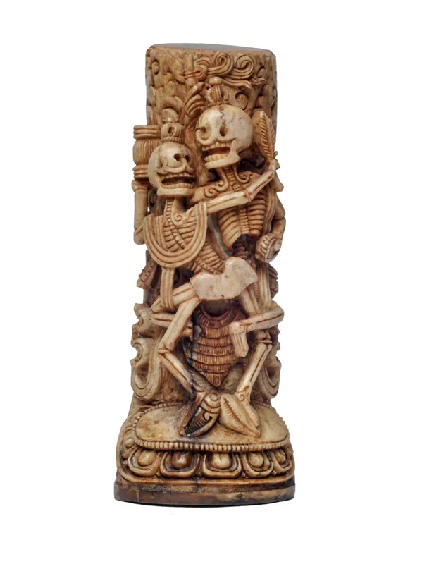 Sceau en os animal tibétain avec motif de Citipati