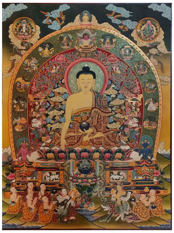 Thangka de Shakyamuni Bouddha sur toile de coton