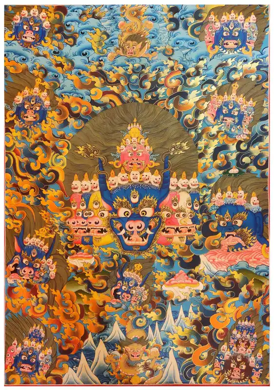 Thangka Yamantaka sur toile de coton avec or