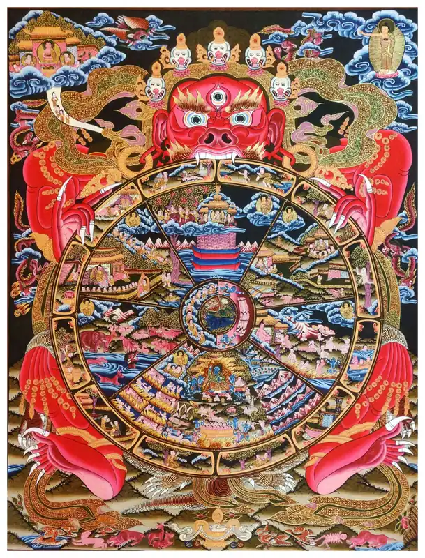 Thangka de la Roue de la Vie sur toile de coton
