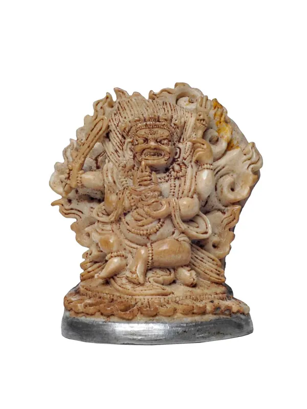 Sceau en os tibétain avec sculpture de Mahakala noir
