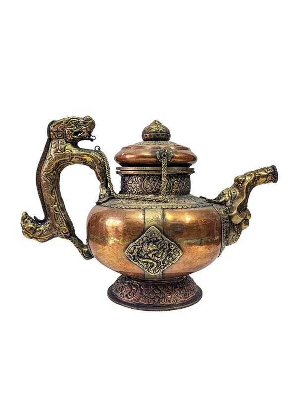 Vase en laiton pour l’offrande de thé et d’eau tibétain