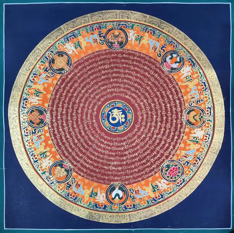 Thangka du Mandala Mantra Ashtamangala sur toile