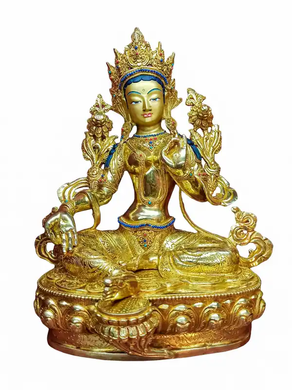 Statue de Tara Verte en bronze doré à la main
