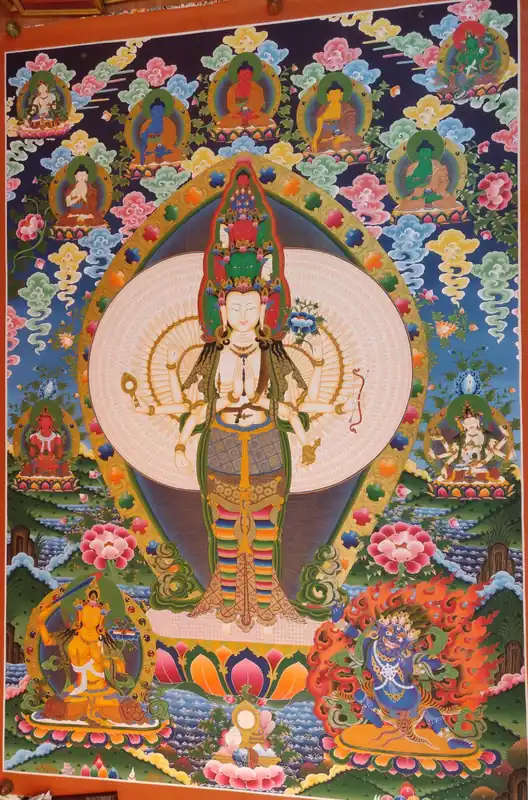 Thangka d’Avalokiteshvara sur toile de coton