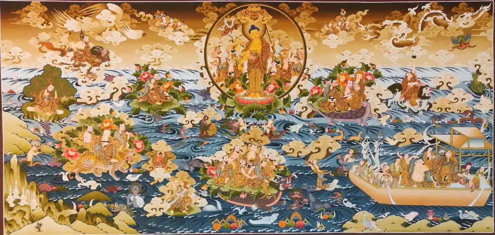 Thangka de la Vie du Bouddha sur toile de coton