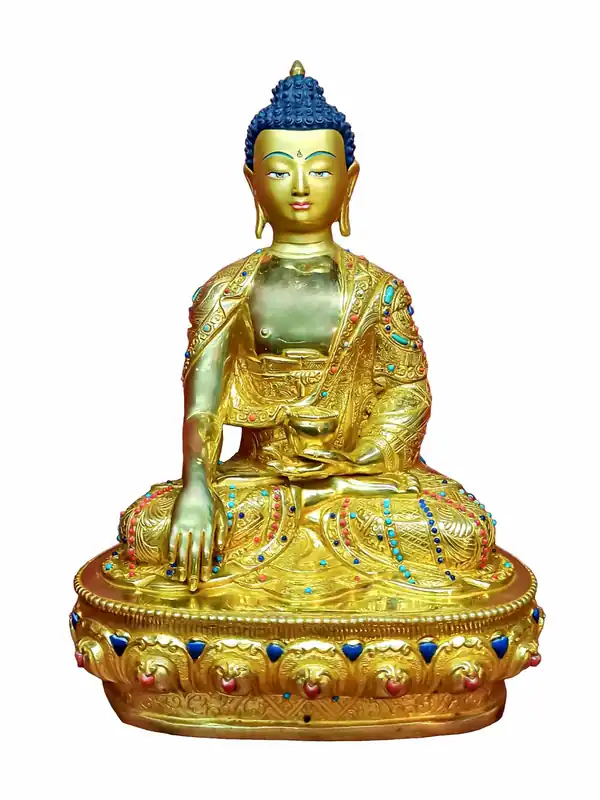 Statue de Shakyamuni Bouddha – Cuivre avec visage doré