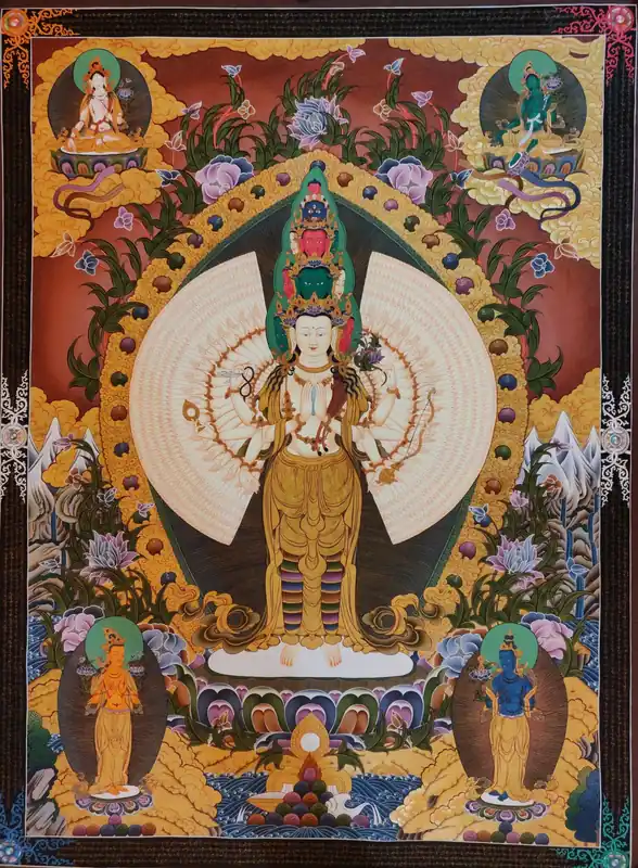 Thangka de Sahasrabhuja Avalokitesvara sur toile de coton