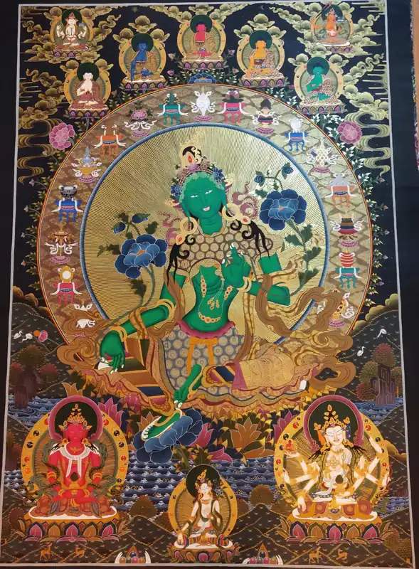 Thangka de Tara Verte sur toile de coton